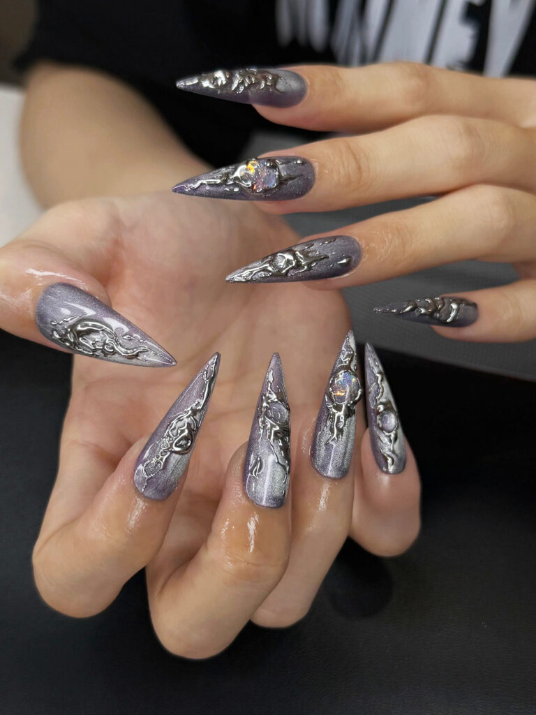 yabe-press-on-nails-design (191) Artistic marble effect nail art for the 2026 season