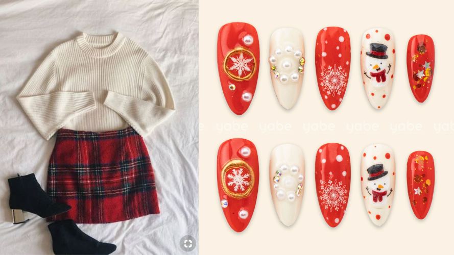 Holiday outfit and press-on nails idea
