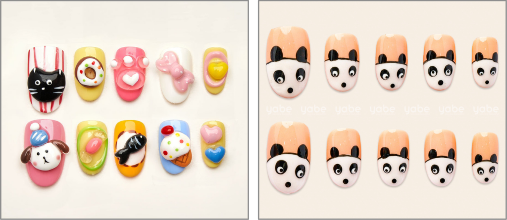Cute character-inspired press-on nails with colorful, playful nail art