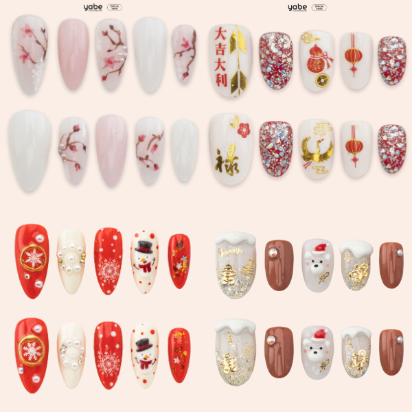 Seasonal press-on nail designs for spring, summer, fall, and winter