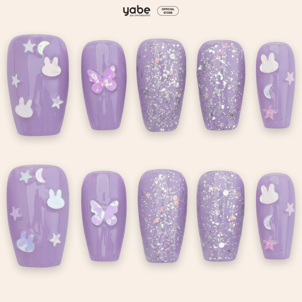 Purple mini heart cute nail designs 2026 press-on set
