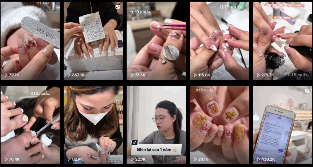 Thạch Thảo’s nail and salon-owner content on TikTok