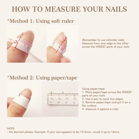 Press on nails sizing guide: measure nail width using tape or a flexible measuring tape