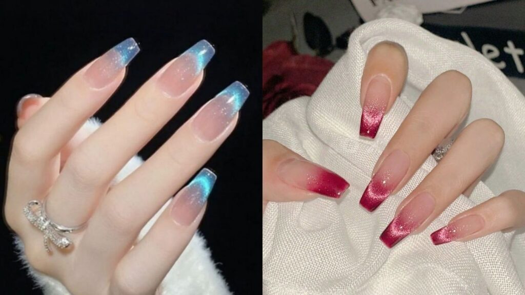 Cat eye French tip nails
