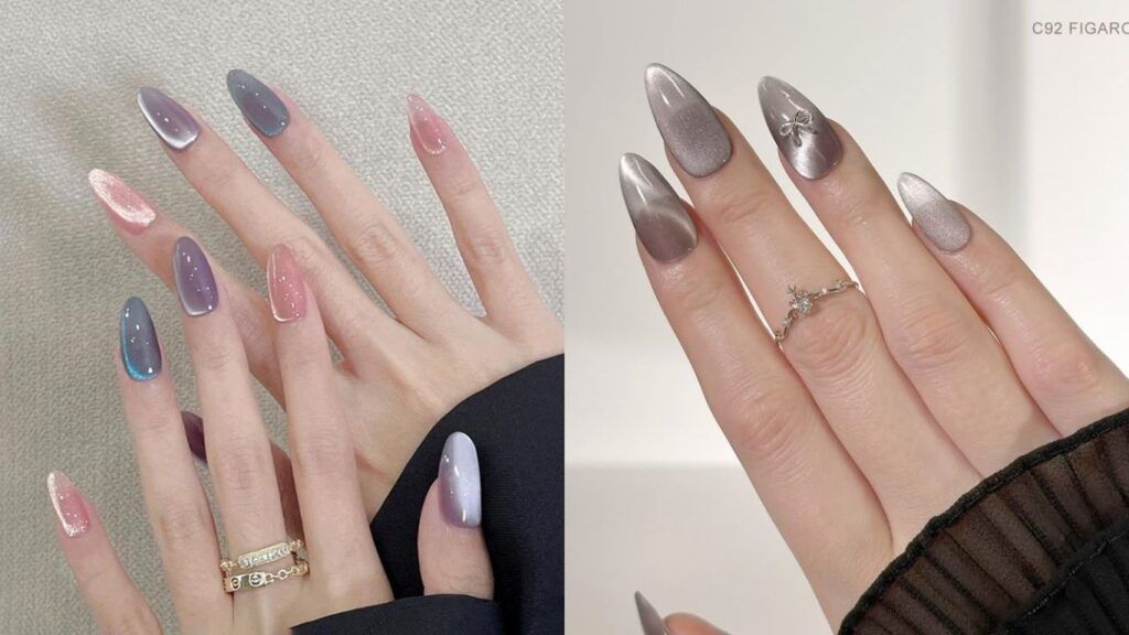 Soft neutral cat eye nails