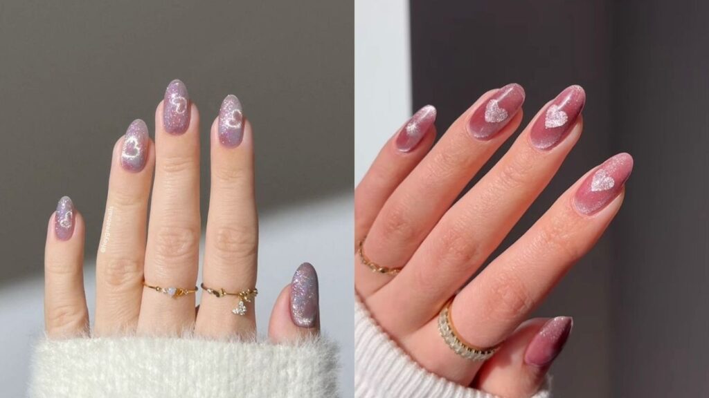 Heart detail cat eye nails