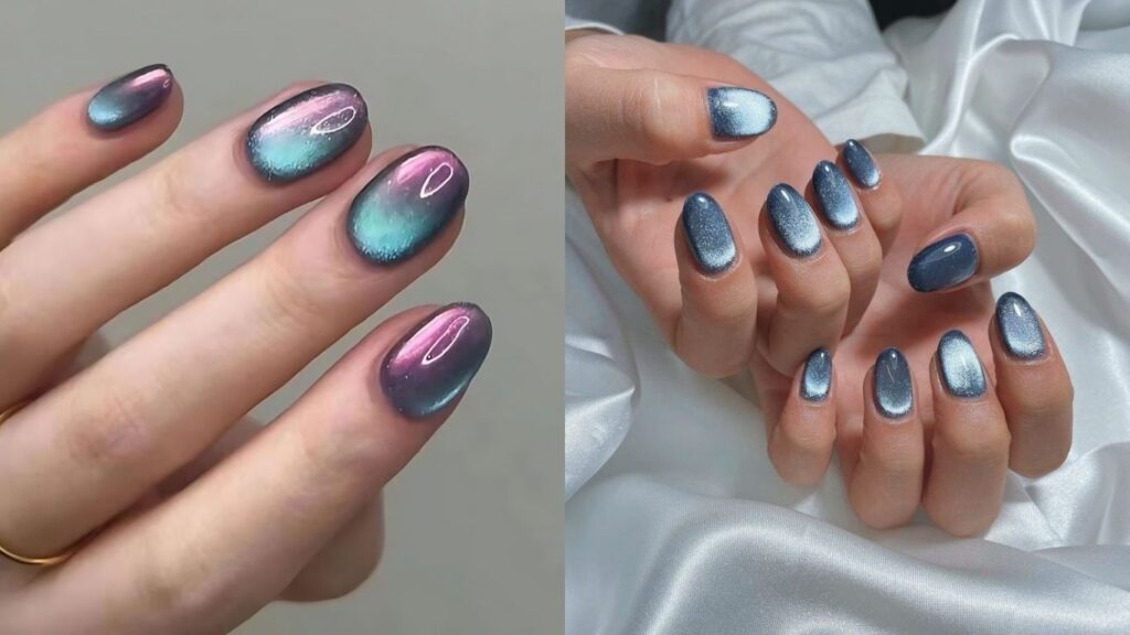 Two-tone cat eye nails