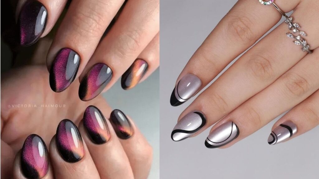 Wavy line cat eye nails