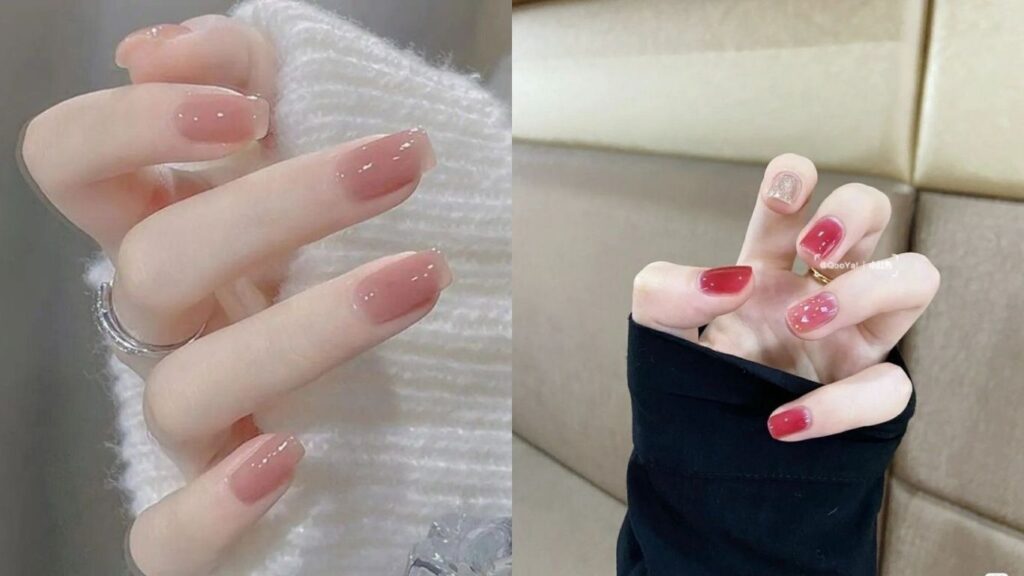 Glossy sheer nails for a clean, natural look