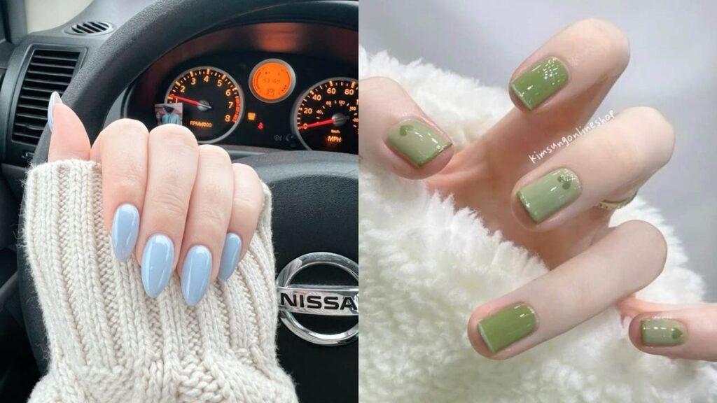 Pastel blue nail polish that makes skin look brighter