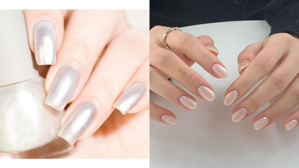 Pearly white nail polish that brightens the look of skin