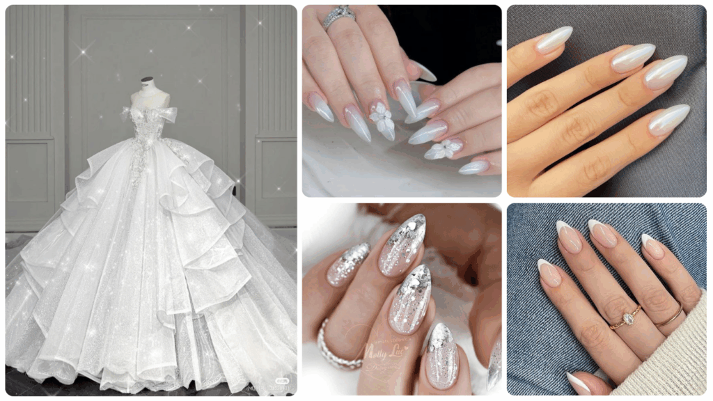Bridal nails to match wedding dress in classic white