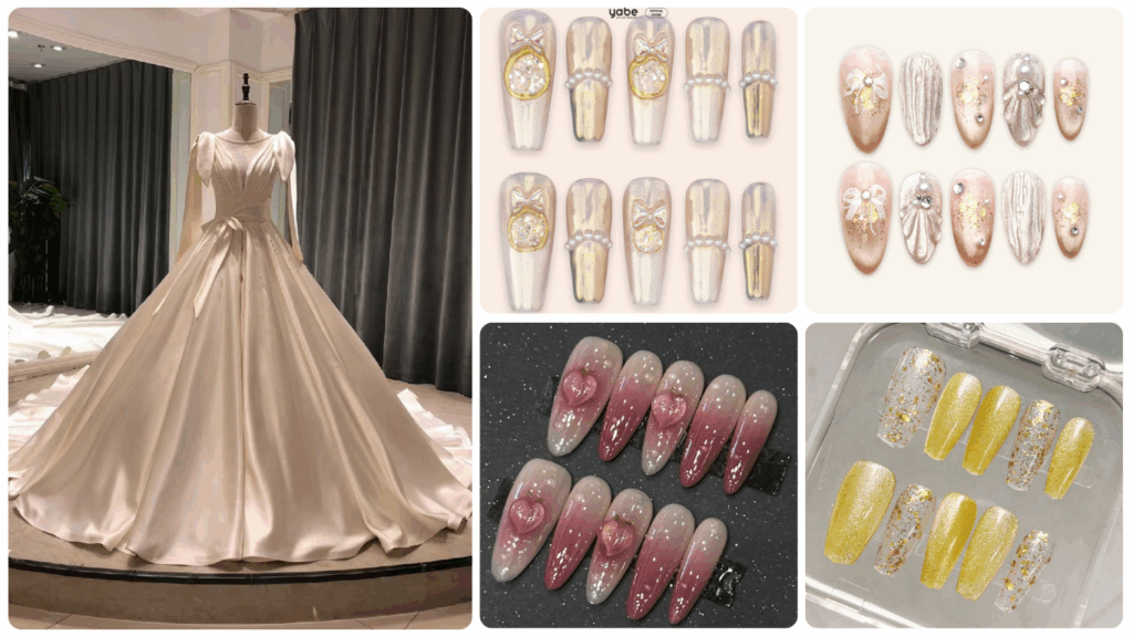 Bridal nails to match wedding dress in ivory or cream