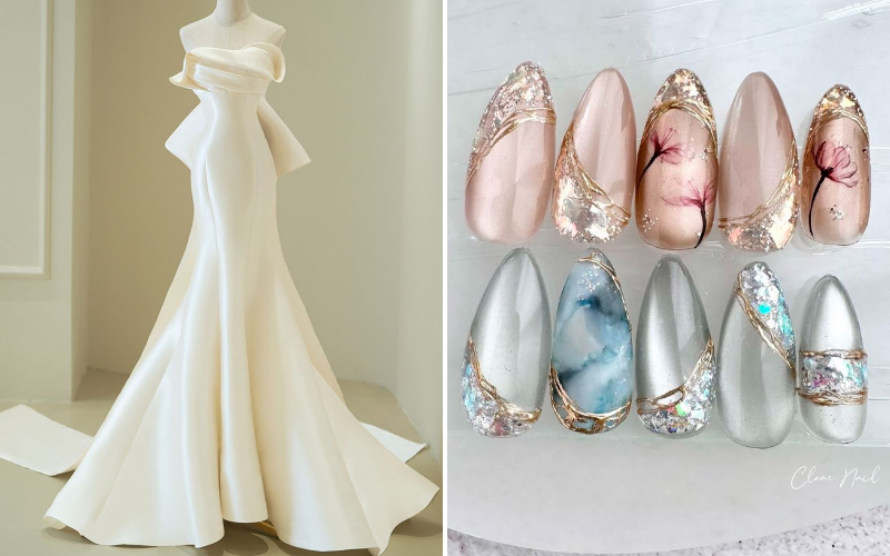 Modern bridal press-on nails