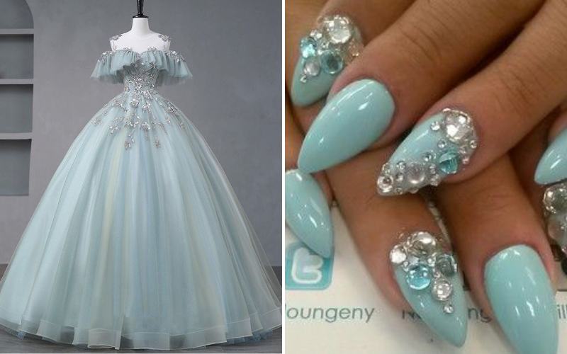 Bridal press-on nails with rhinestones