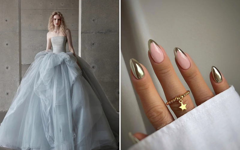 French chrome bridal press-on nails
