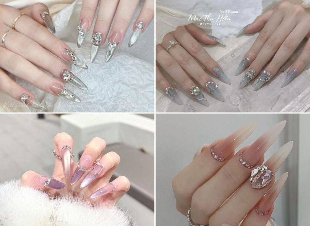 Luxury press on nails with rhinestones