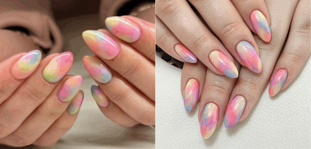Rainbow gradient press on nails for the beach