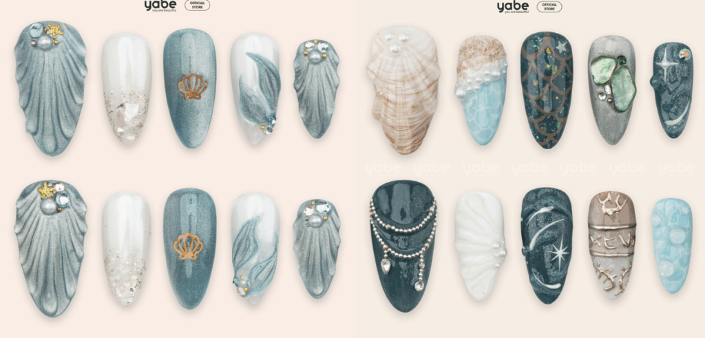 Marble press on nails with rhinestones for vacation