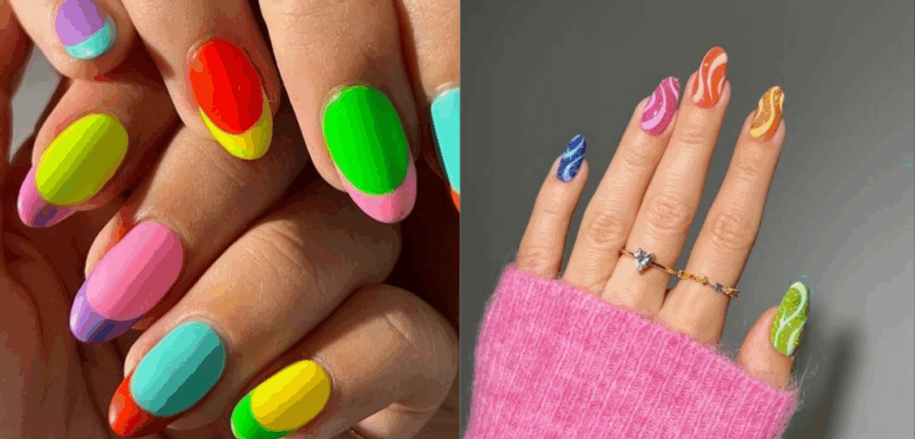 Neon pop press on nails for summer vacation