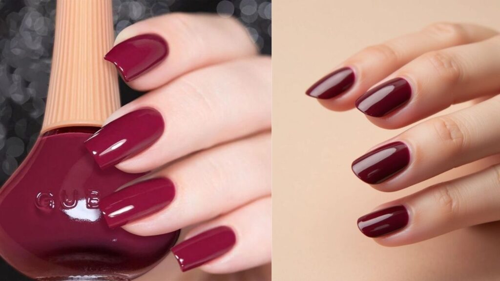 Wine red (burgundy) nails that are among the best nail polish colors for every skin tone