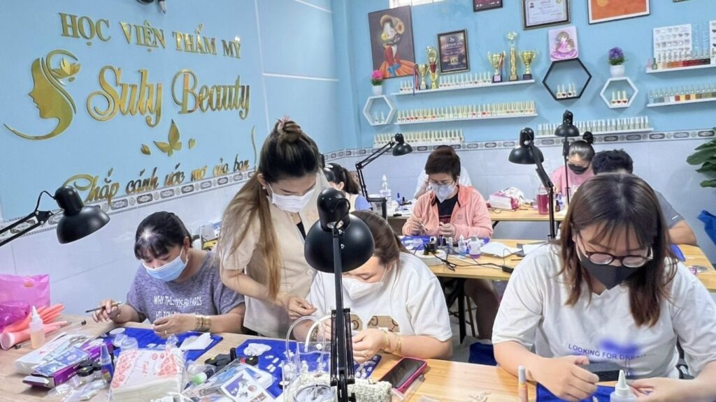 Hands-on nail training session at Suly Beauty