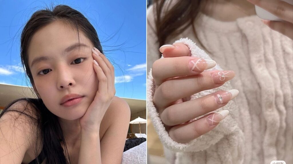 Jennie BLACKPINK bow nails trend (celebrity nail designs)