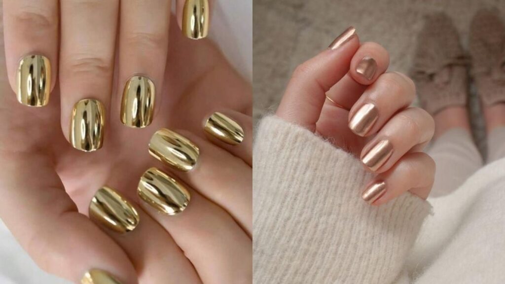 Gold chrome party press on nails for short nails