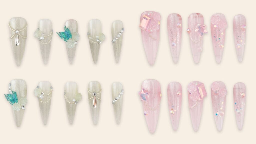 Rhinestone glam party press on nails for short nails