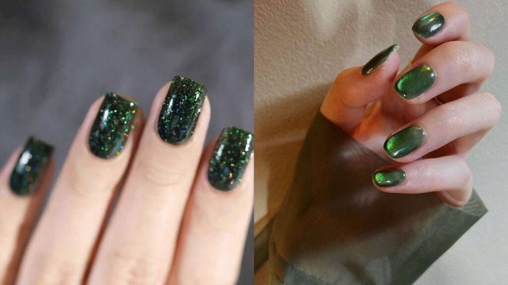 Emerald green party press on nails for short nails