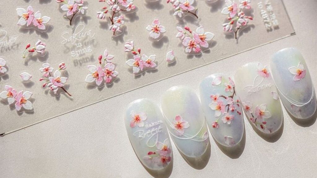 Japanese nail art designs with cherry blossom sakura details