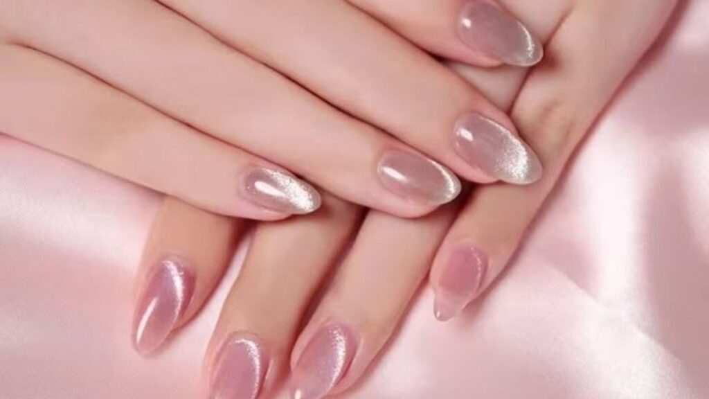 Mirror chrome Japanese nail art designs with transparent base