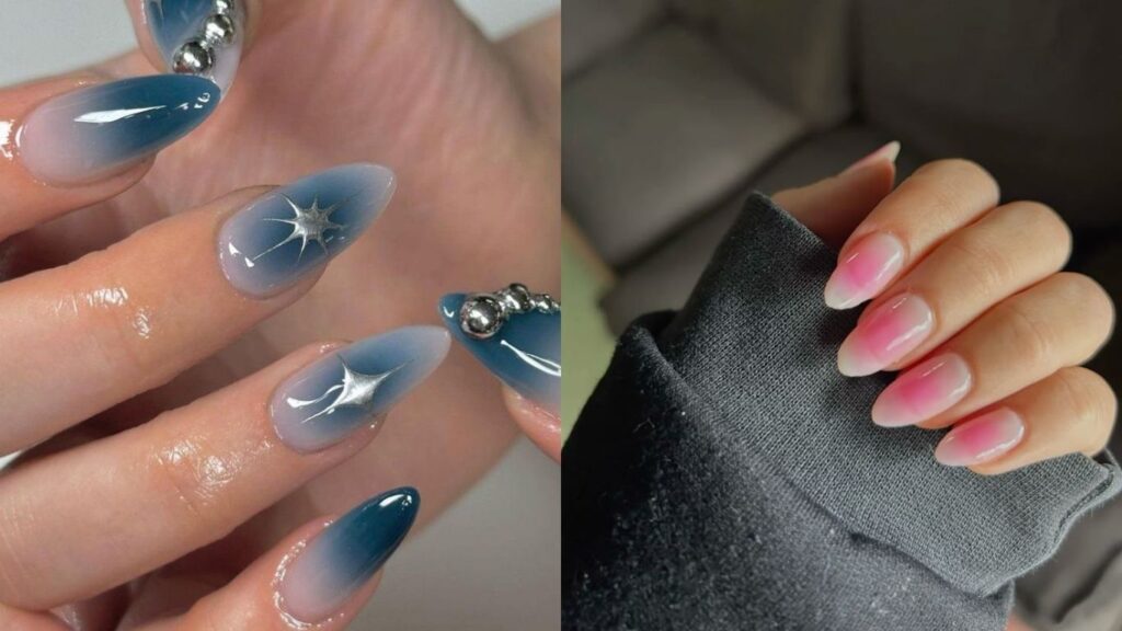 Aura Japanese nail art designs with centered glow effect