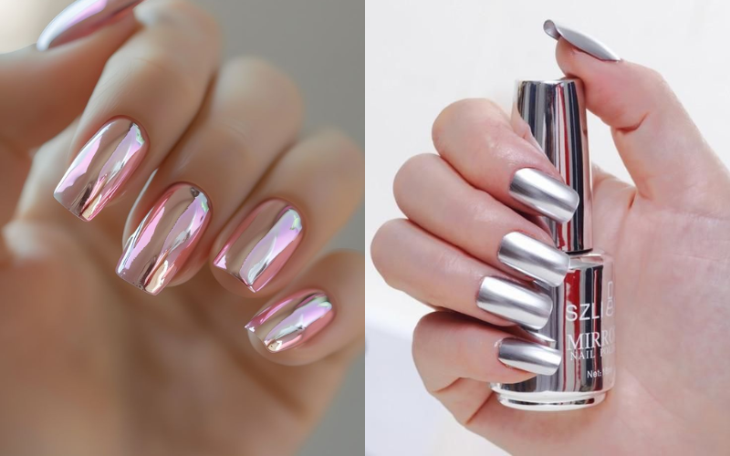 Chrome accent nails