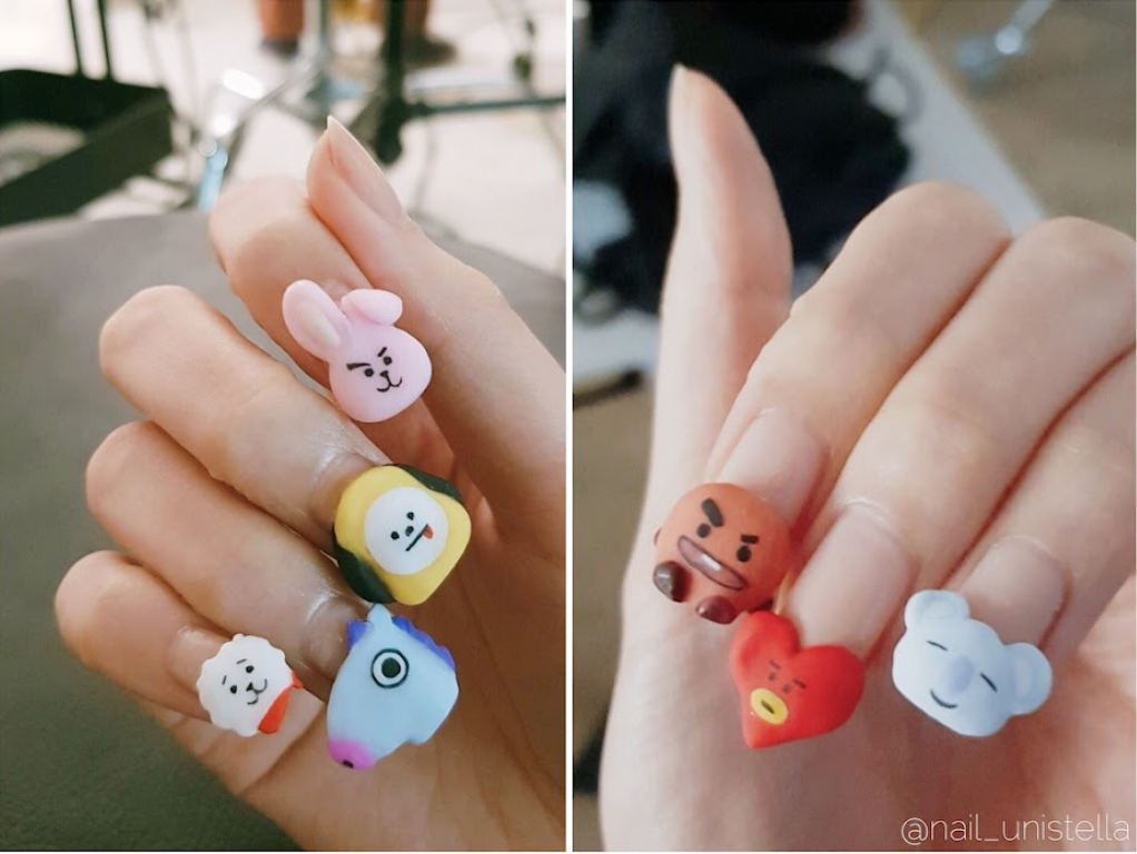 BT21-inspired nail art created by K-pop idol nail artist Park Eunkyung
