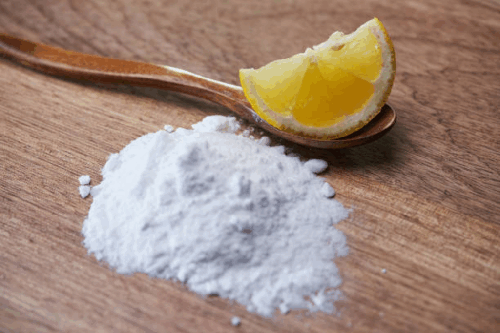 Lemon and baking soda help lift surface stains on nails