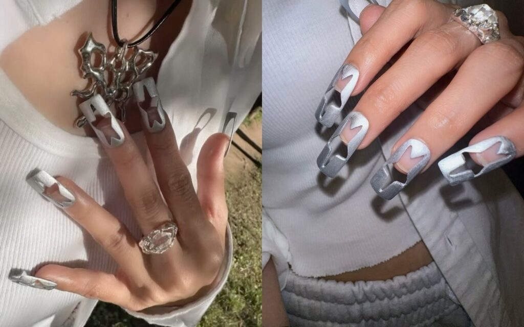 Star cut-out nails inspired by Park Eunkyung nail designs