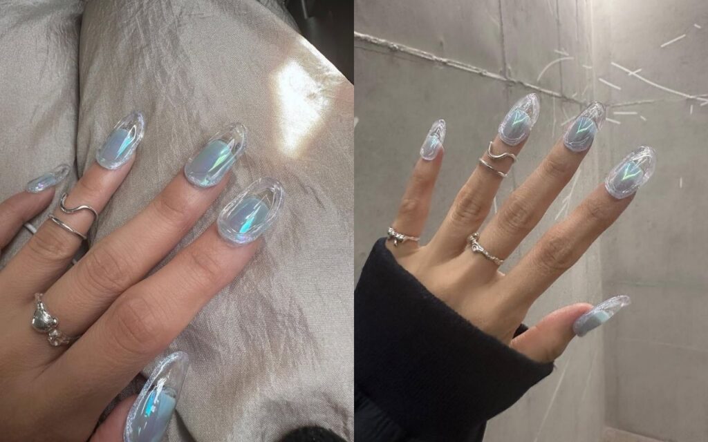 Double-layer transparent nails in Park Eunkyung style