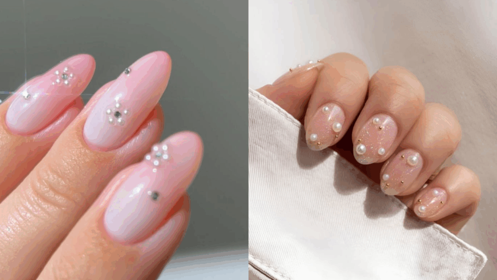 Pearl accent simple office nails