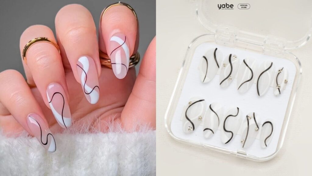 Press-on nails with vertical stripe design