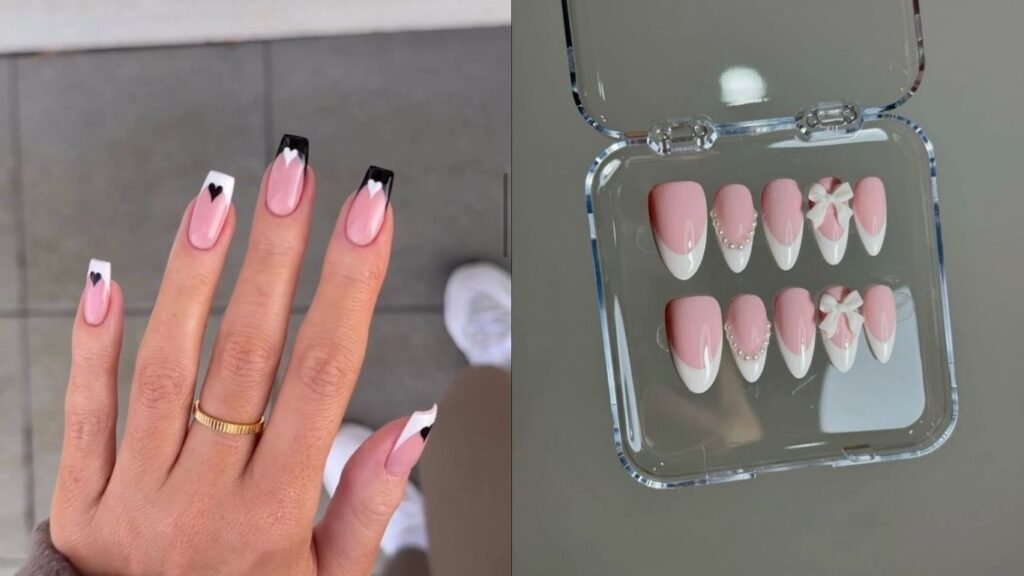 Modern French tip press-on nails