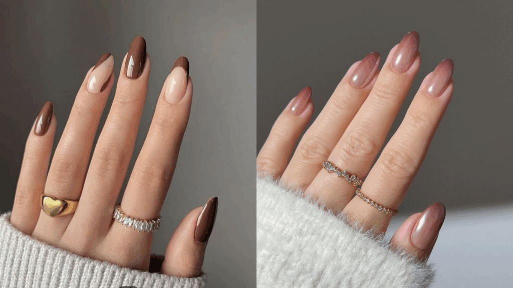 Mocha mousse French tip nails