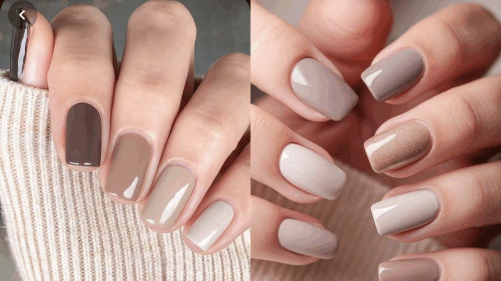 Mocha mousse nails mixed with complementary colors