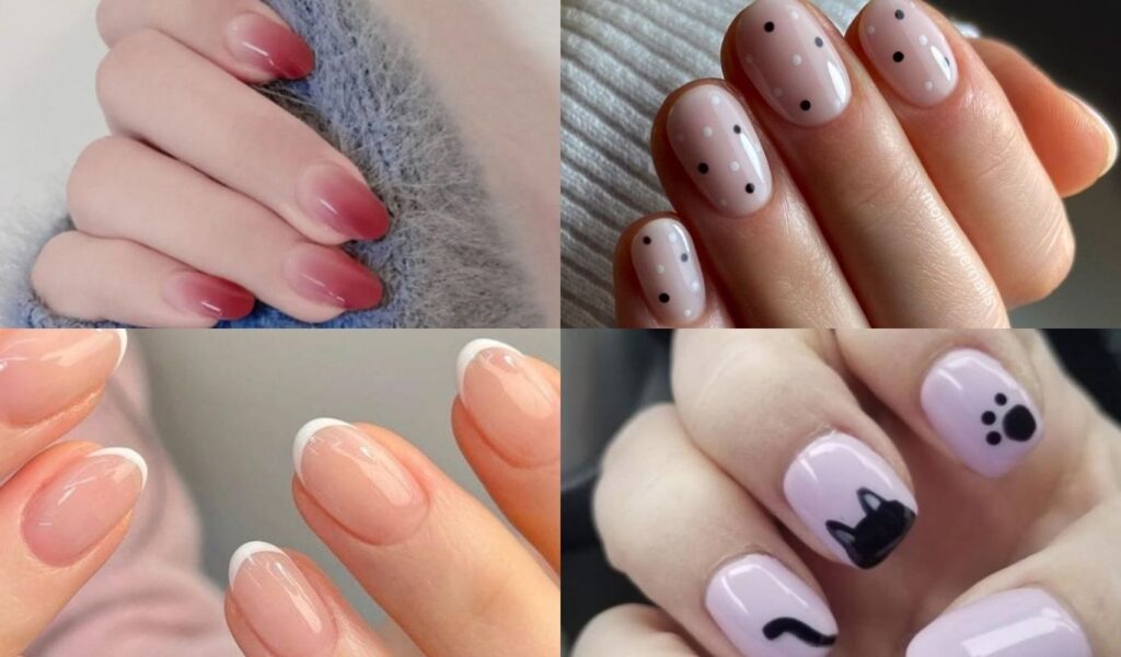 Easy at home manicure ideas: French tips, ombre, polka dots, minimal designs