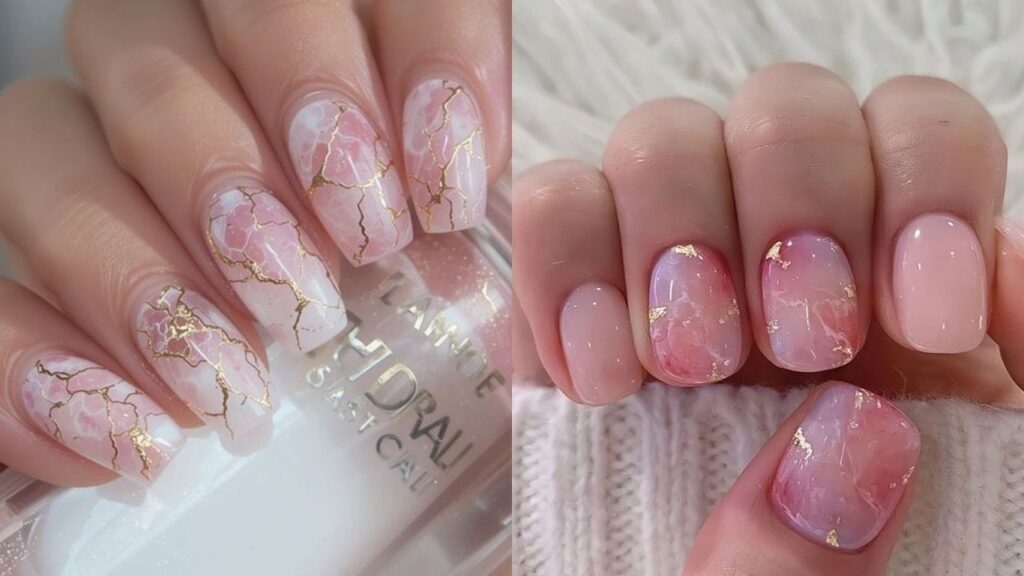 Soft watercolor bridal nail designs for wedding day