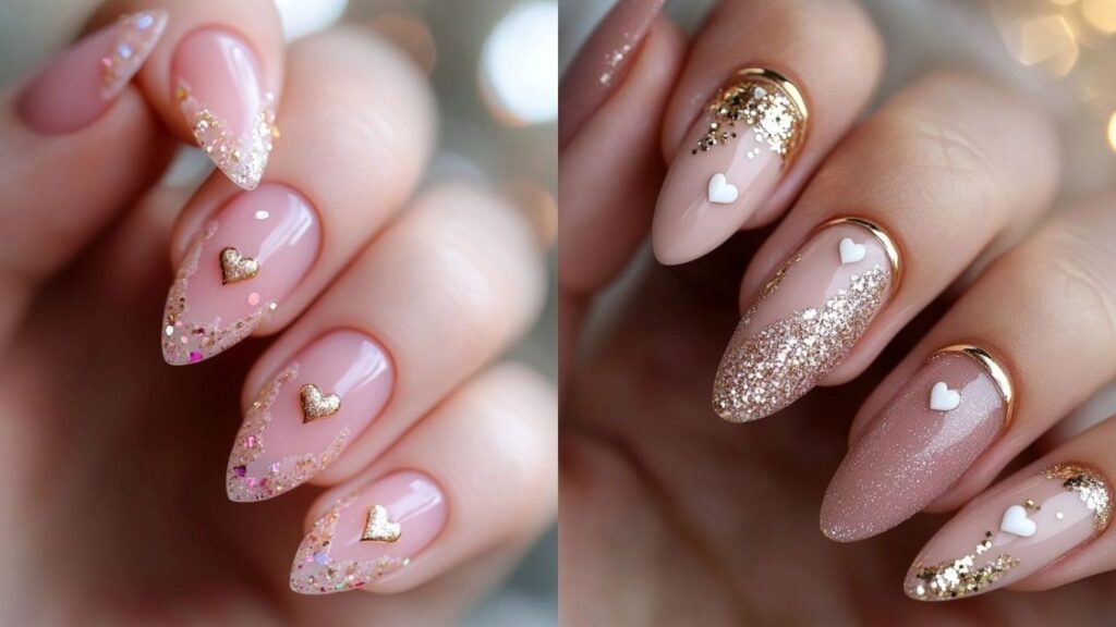 Bridal nail designs for wedding day with heart details