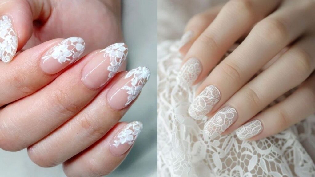 Lace bridal nail designs for wedding day