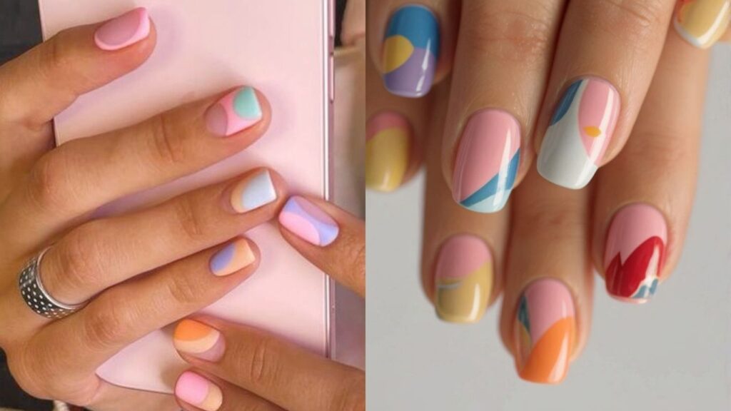Color block short nails for summer