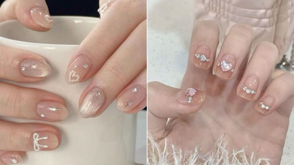 Mini rhinestone accents on short nails
