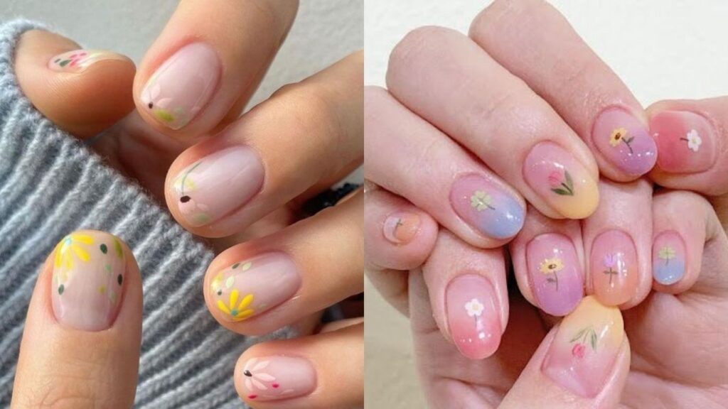 Mini floral short nail designs for summer